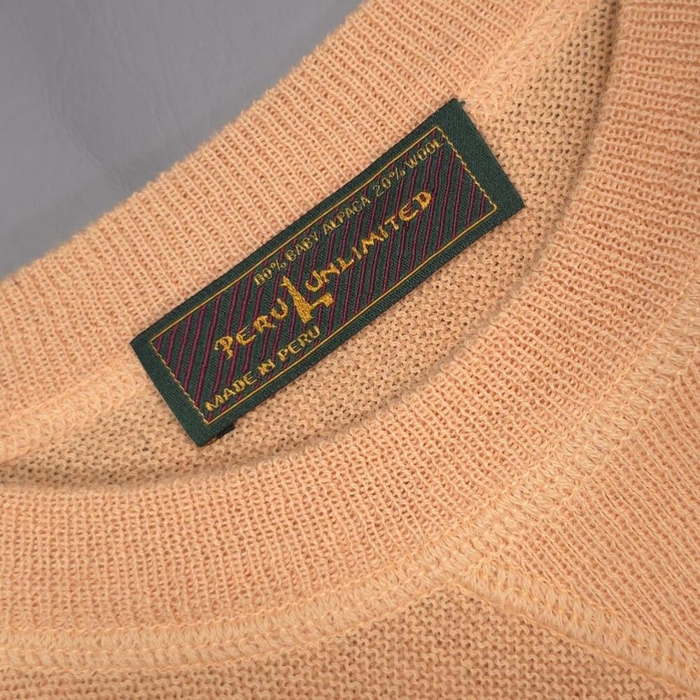 PERU UNLIMITED BABY ALPACA WOOL Knit Pullover Sweater‎ LARGE Orange PERU MADE - Picture 2 of 8